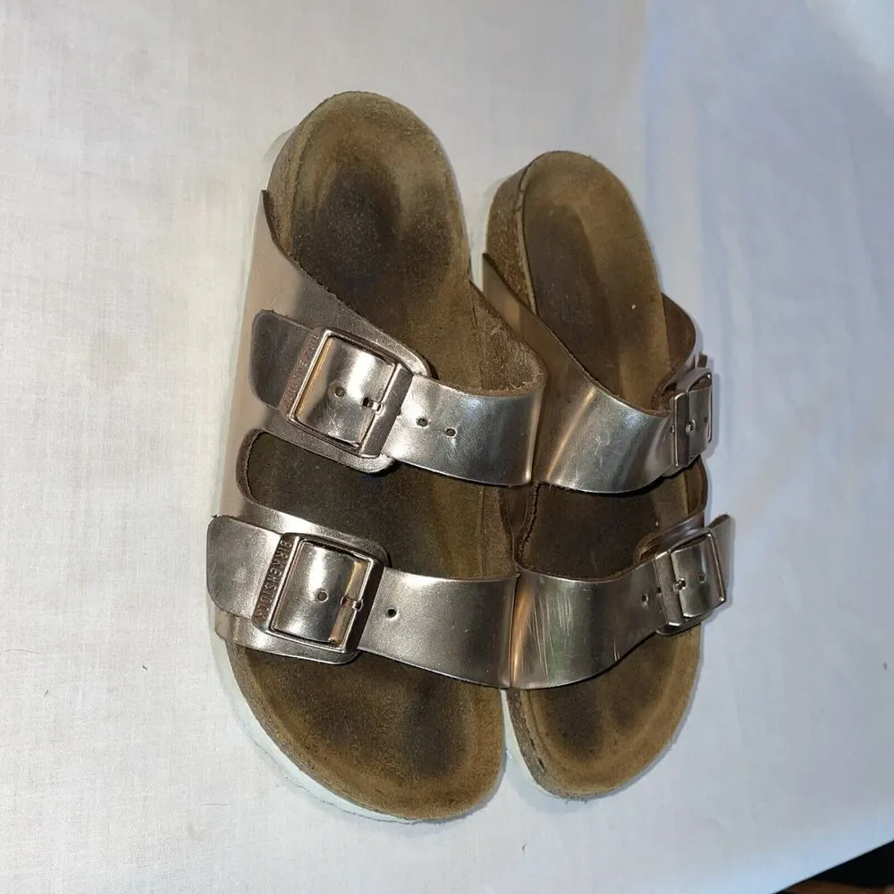 Birkenstocks Womens Footbed Sandals Size 5 M Pink Leather Buckle Cross Straps